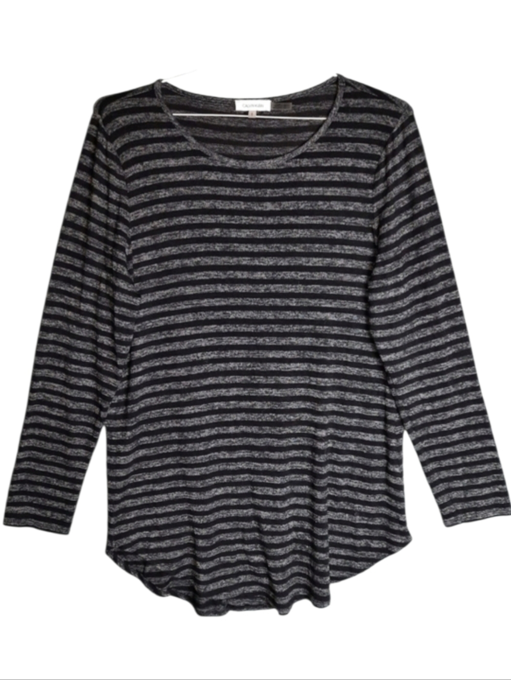 Calvin Klein Black/Gray Stripe Soft Knit Tunic Top SZ L